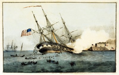 The Sinking of the Cumberland by the Iron Clad Merrimac, off Newport News, Va. by American School